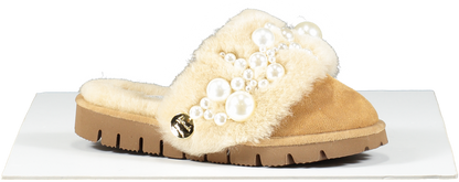 Alameda Turquesa Beige Luxury Pearl Embellished Shearling Mules BNIB UK 3 EU 36 👠