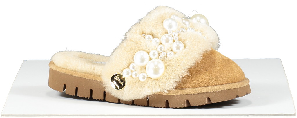 Alameda Turquesa Beige Luxury Pearl Embellished Shearling Mules BNIB UK 3 EU 36 👠