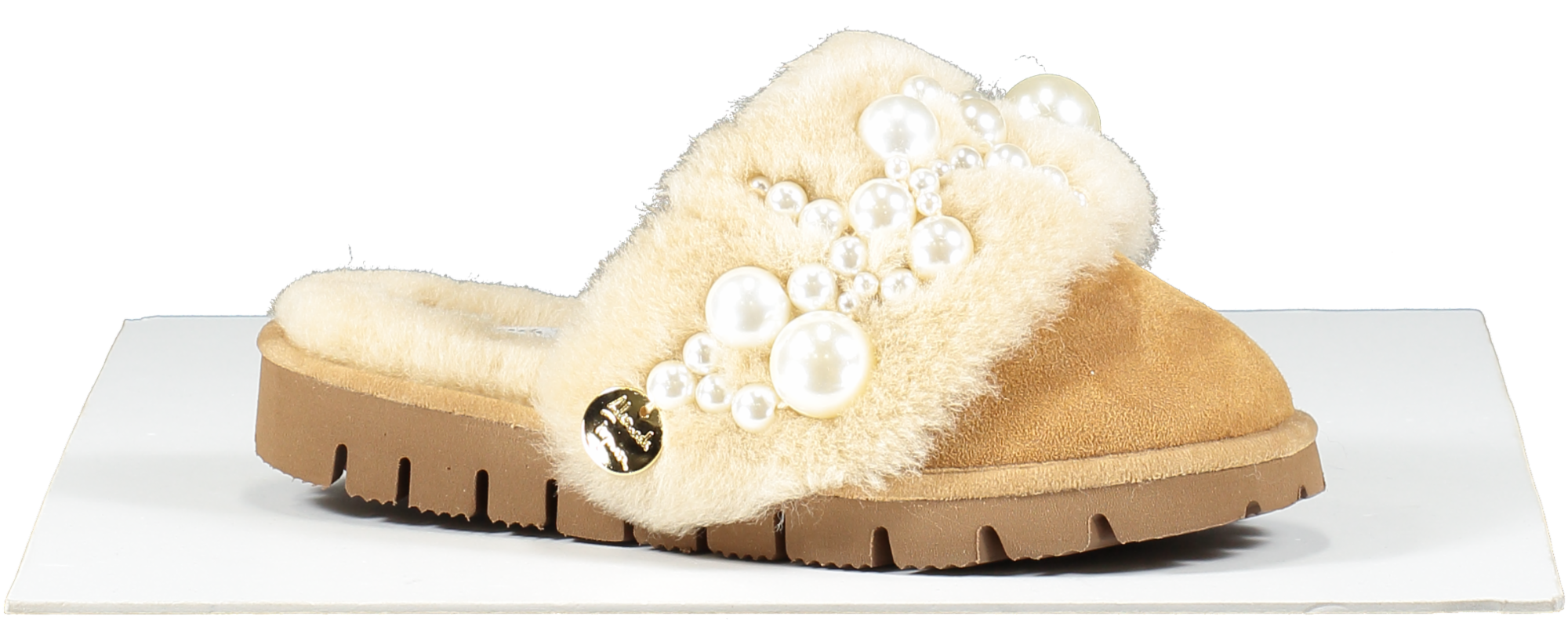 Alameda Turquesa Beige Luxury Pearl Embellished Shearling Mules BNIB UK 3 EU 36 👠