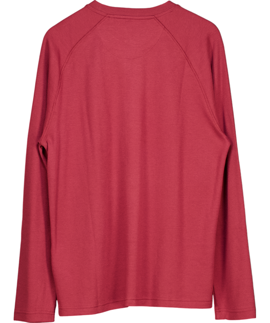 Crew Clothing Burgundy Cotton Rich Waffle Textured Long Sleeve T-shirt UK L