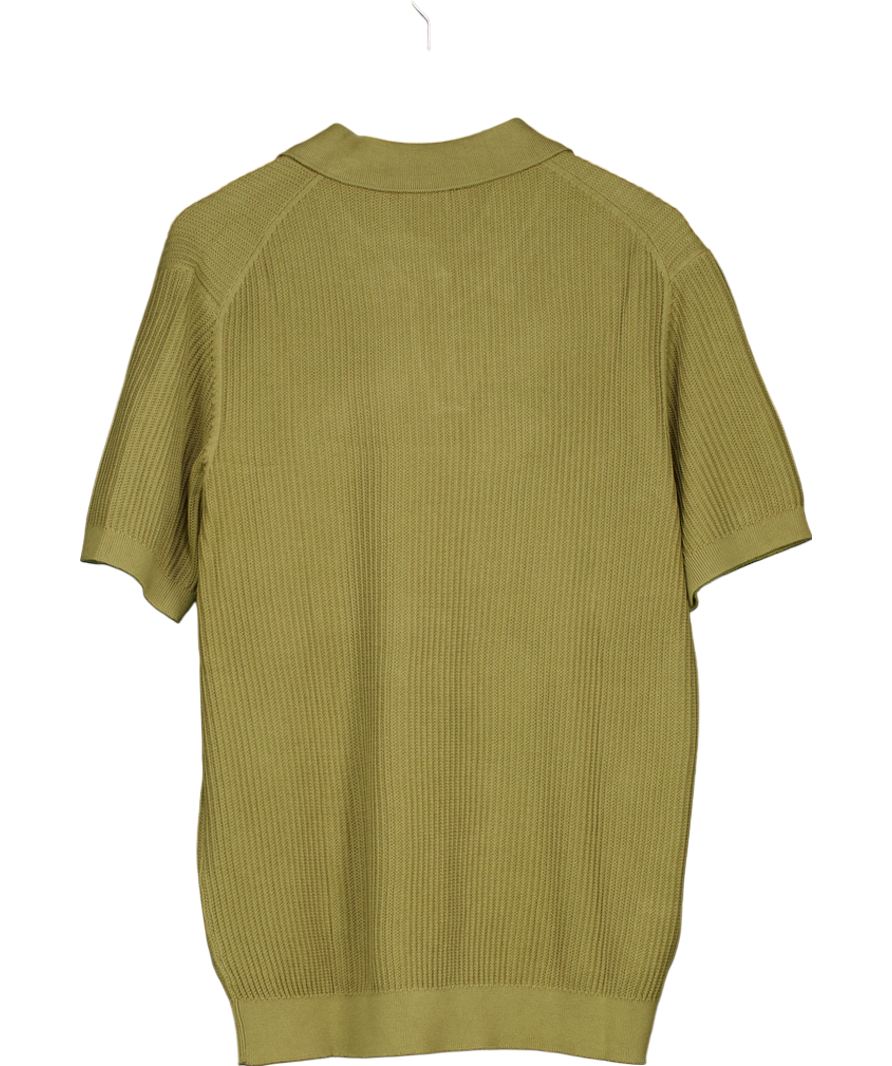 MANGO Green Ribbed Cotton Polo Shirt UK L