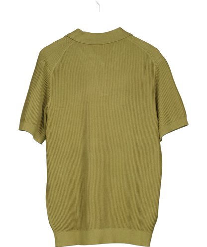 MANGO Green Ribbed Cotton Polo Shirt UK L