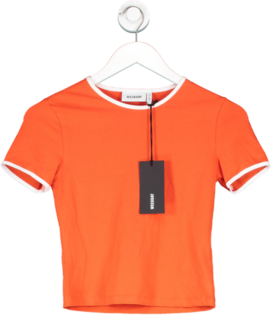 Weekday Orange Contrast Binding T Shirt UK S