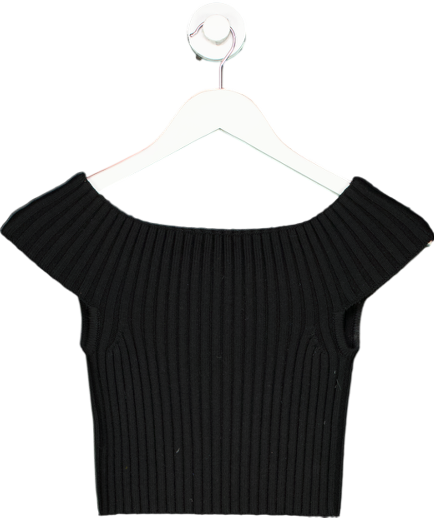 Michael Kors Black Ribbed Knit Wide-neck Top UK S