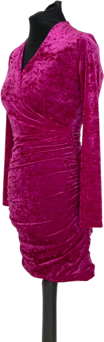 Maje Fuchsia Pink Crushed Velvet Long Sleeve Dress UK 6