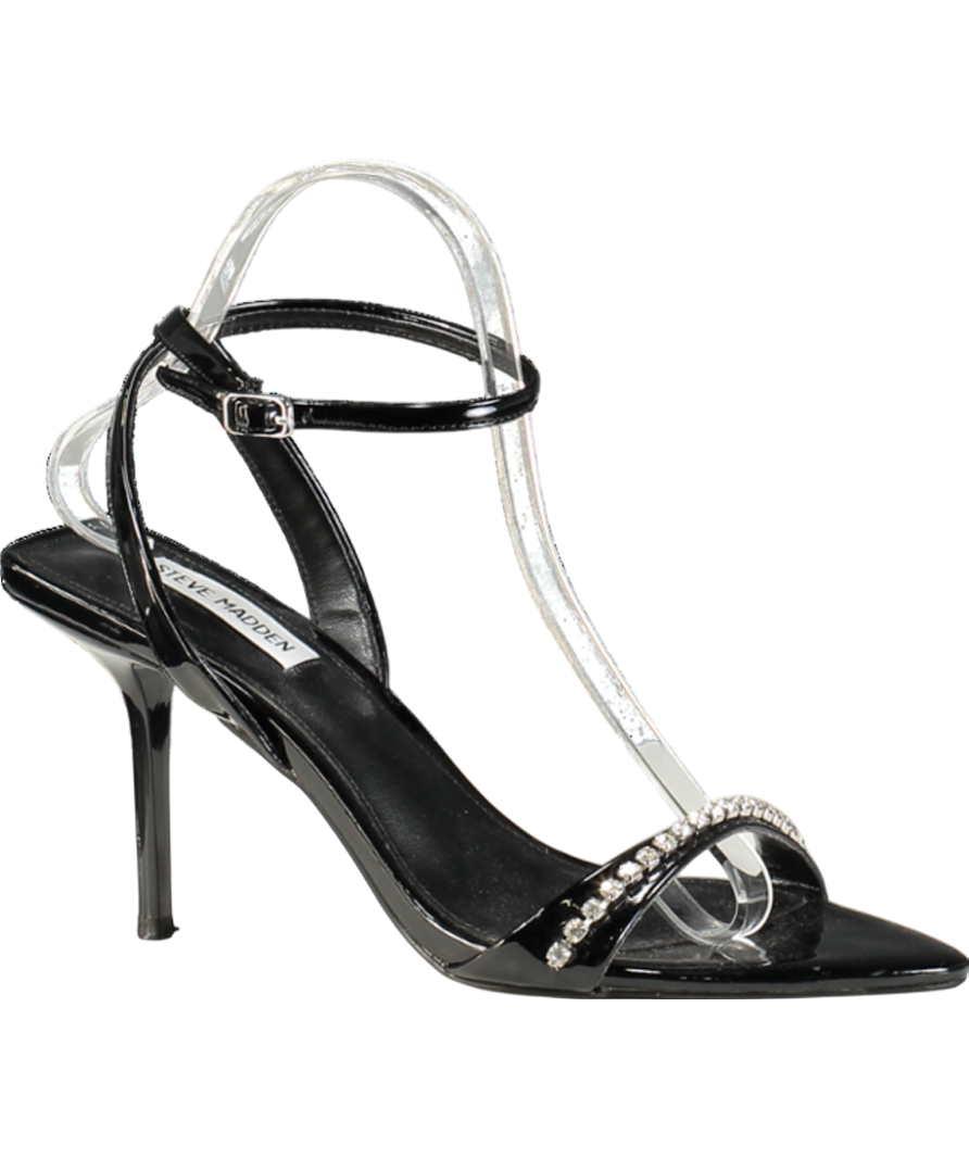 STEVE MADDEN Black Patent Diamante Sandal Heels UK 6 EU 39 👠