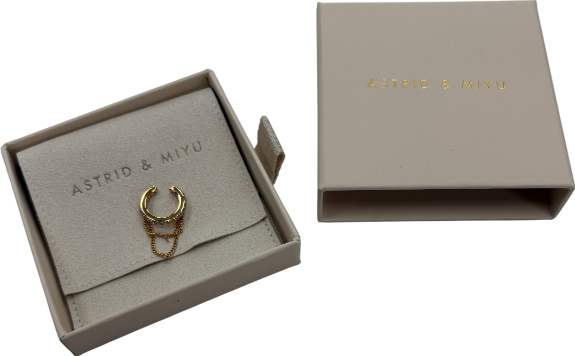 Astrid & Miyu Crystal Chain Drape Ear Cuff In Sterling Silver 18kt Gold Plate