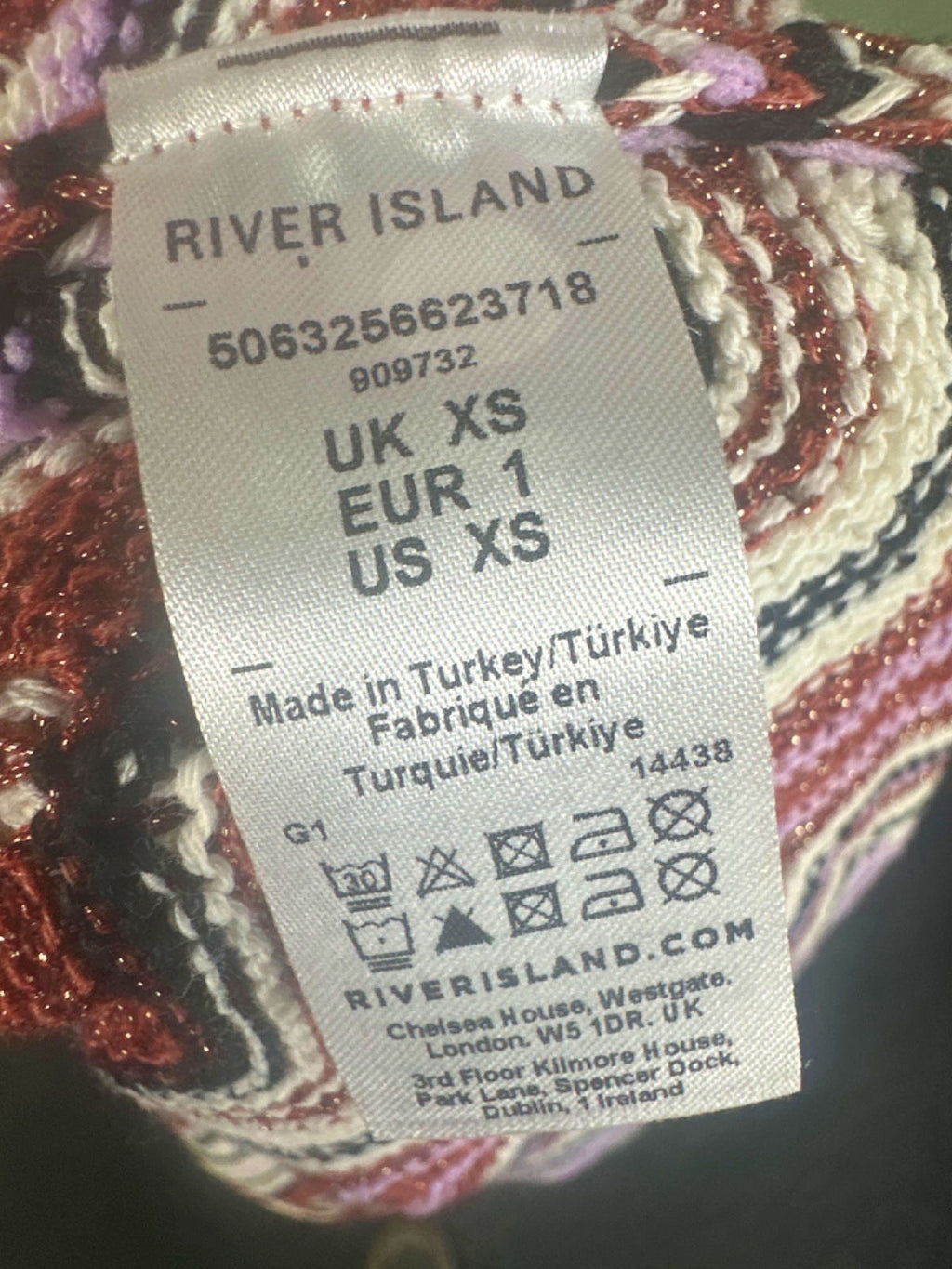 River Island Purple-White-Red Zigzag Knit Dress XS