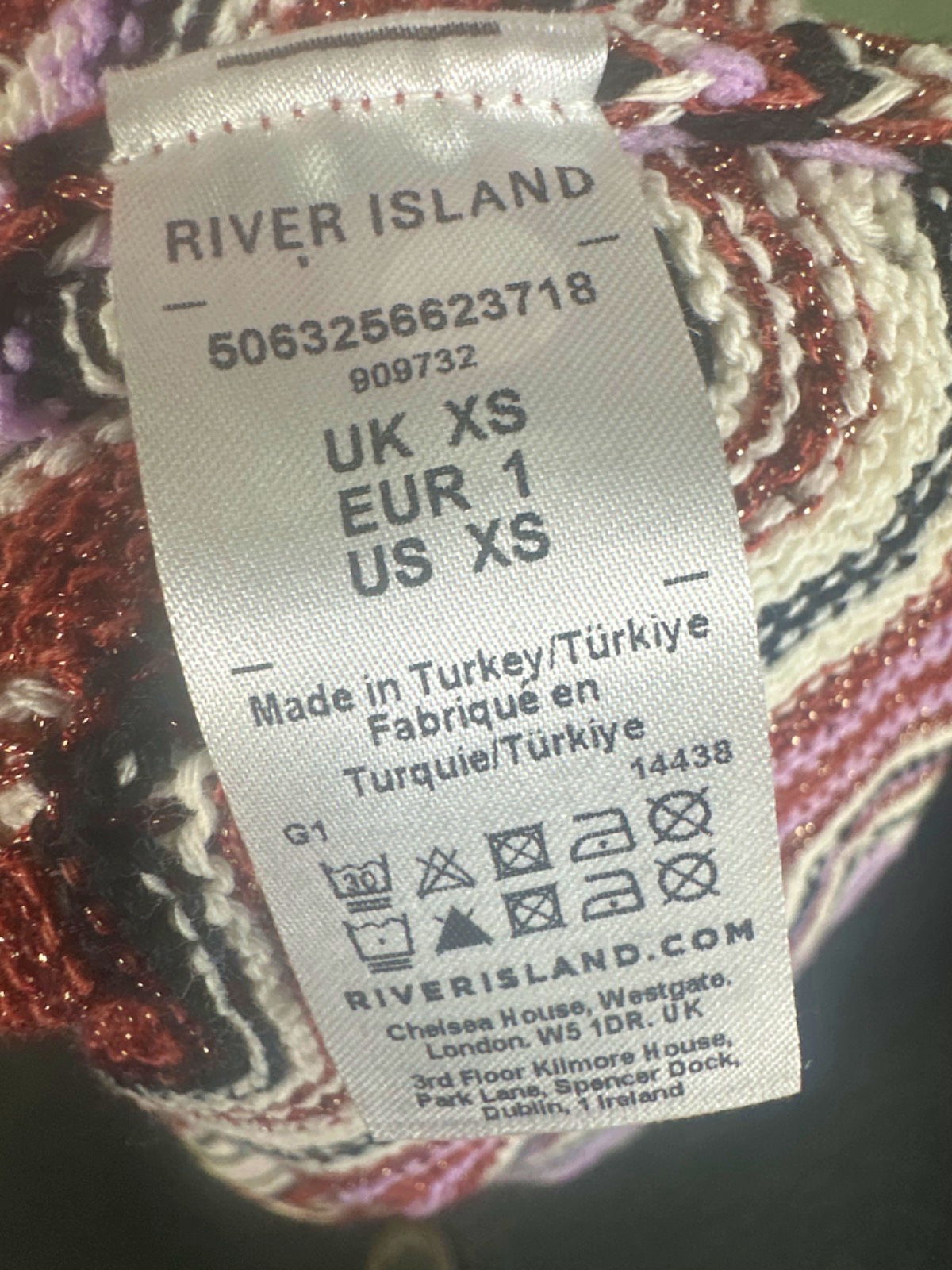 River Island Purple-White-Red Zigzag Knit Dress XS