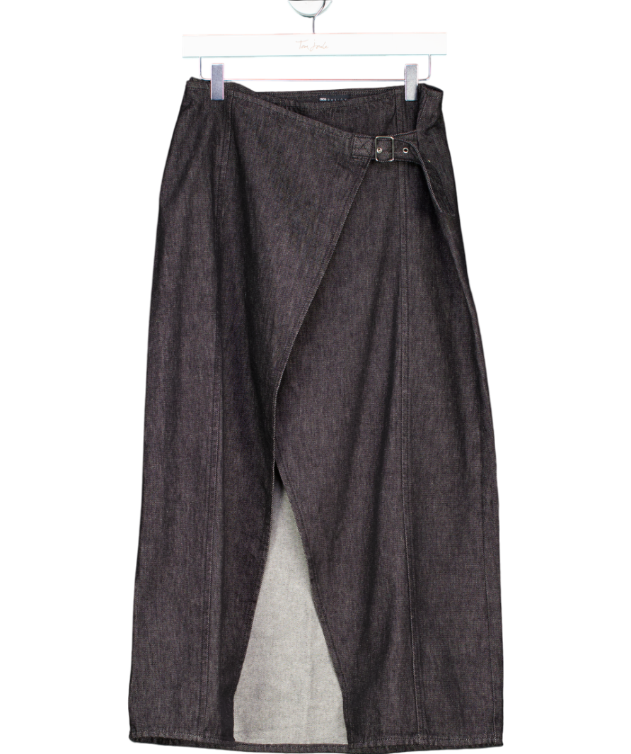 ASOS Denim Wrap Front Midi Skirt In Black Ecru UK 10