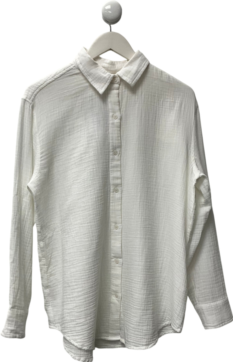 little moon White Relaxed organic cotton button-up shirt UK S