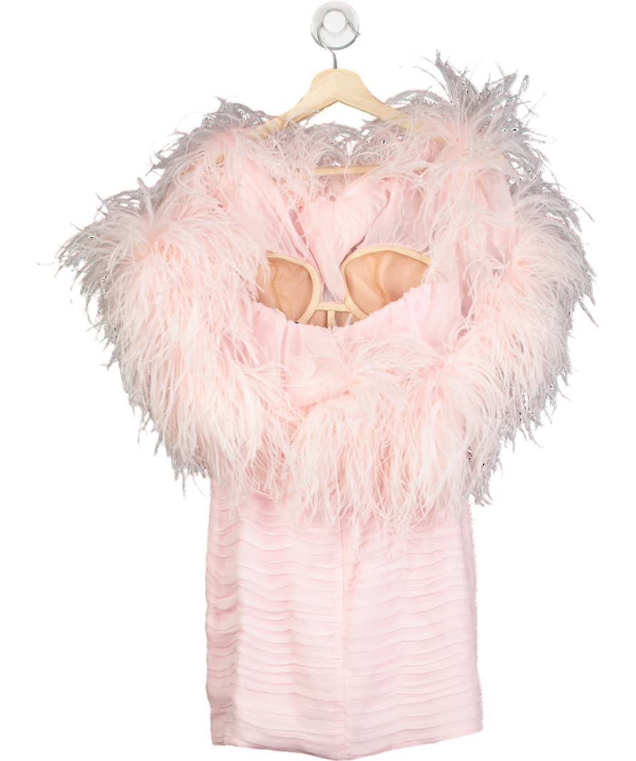 Magda Butrym Off-the-shoulder Feather-trimmed Ruched Silk Mini Dress In Pink UK 6