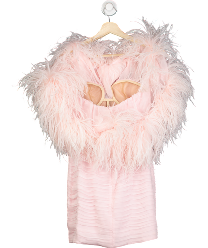 Magda Butrym Off-the-shoulder Feather-trimmed Ruched Silk Mini Dress In Pink UK 6