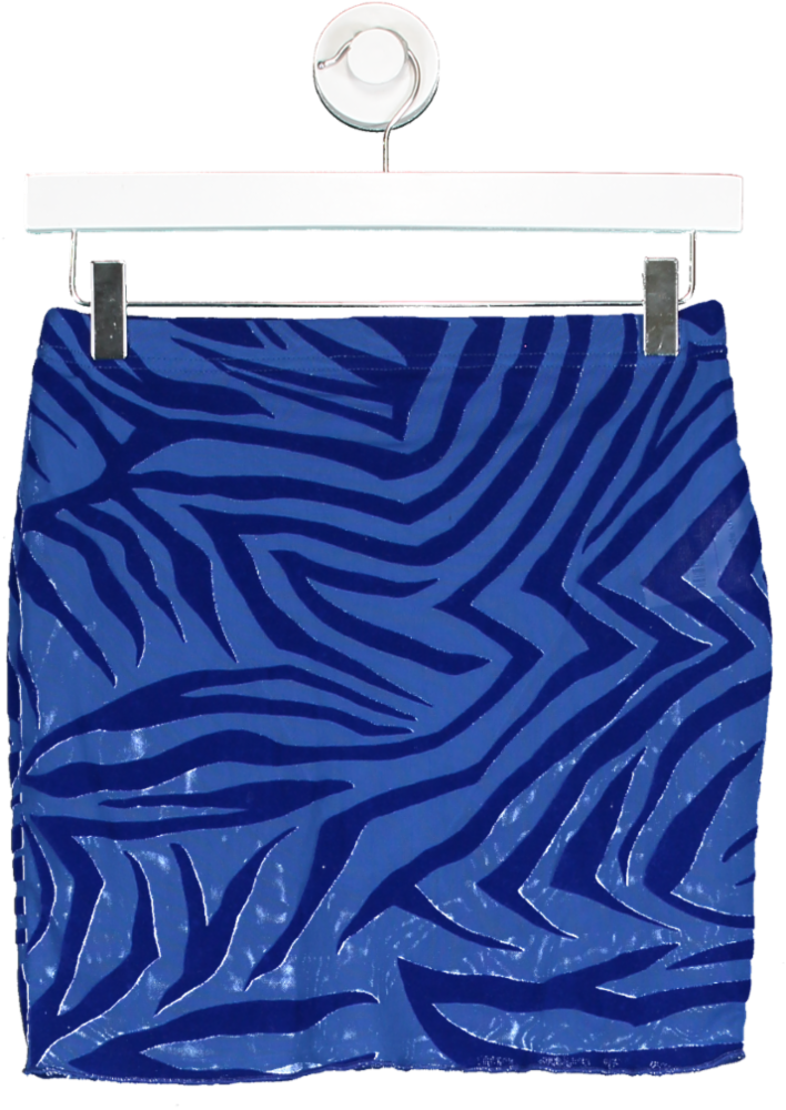 PrettyLittleThing Blue Zebra Devore Micro Mini Skirt UK 10