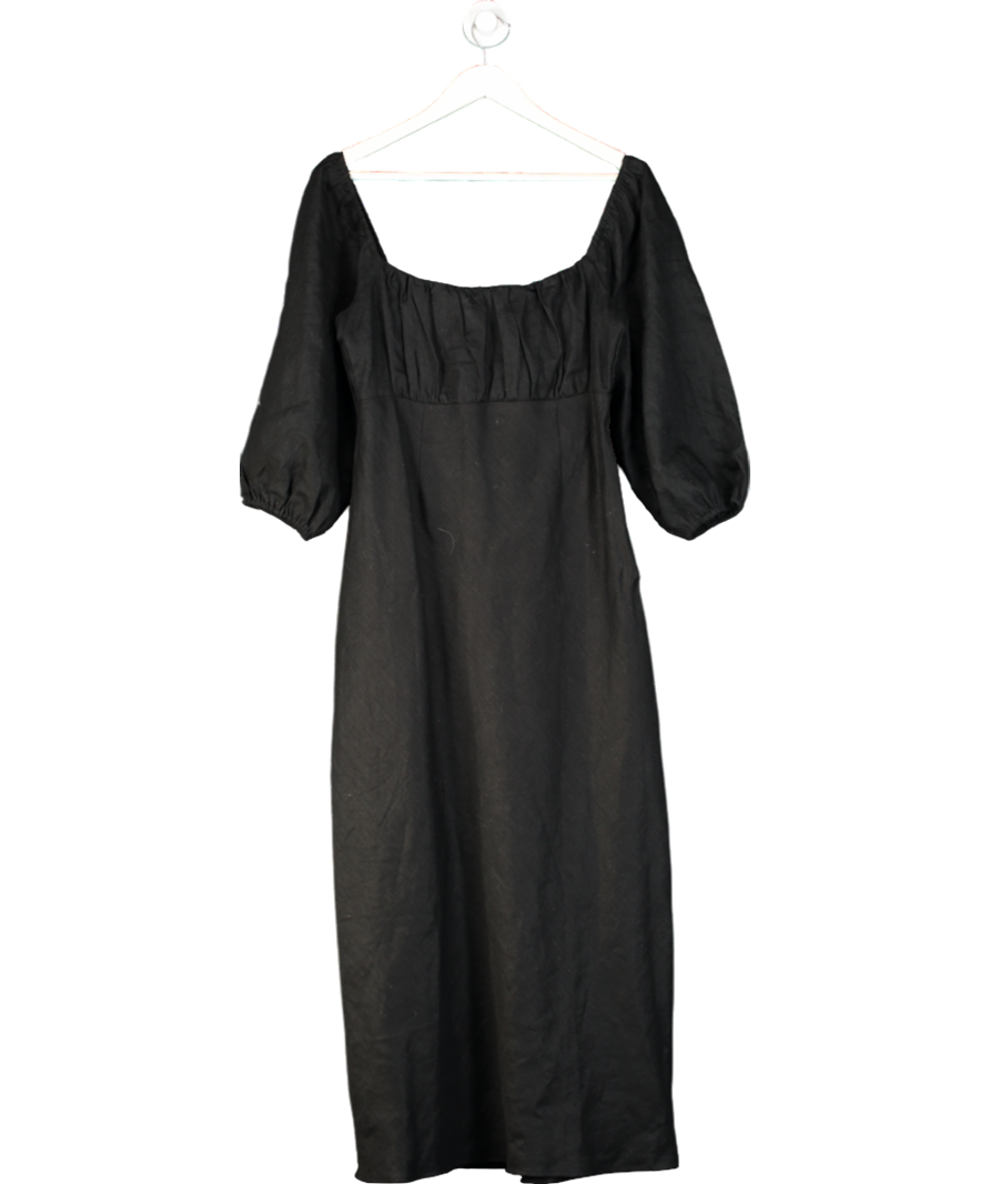 DISSH BlackLinen  Puff Sleeve Midi Dress UK 12