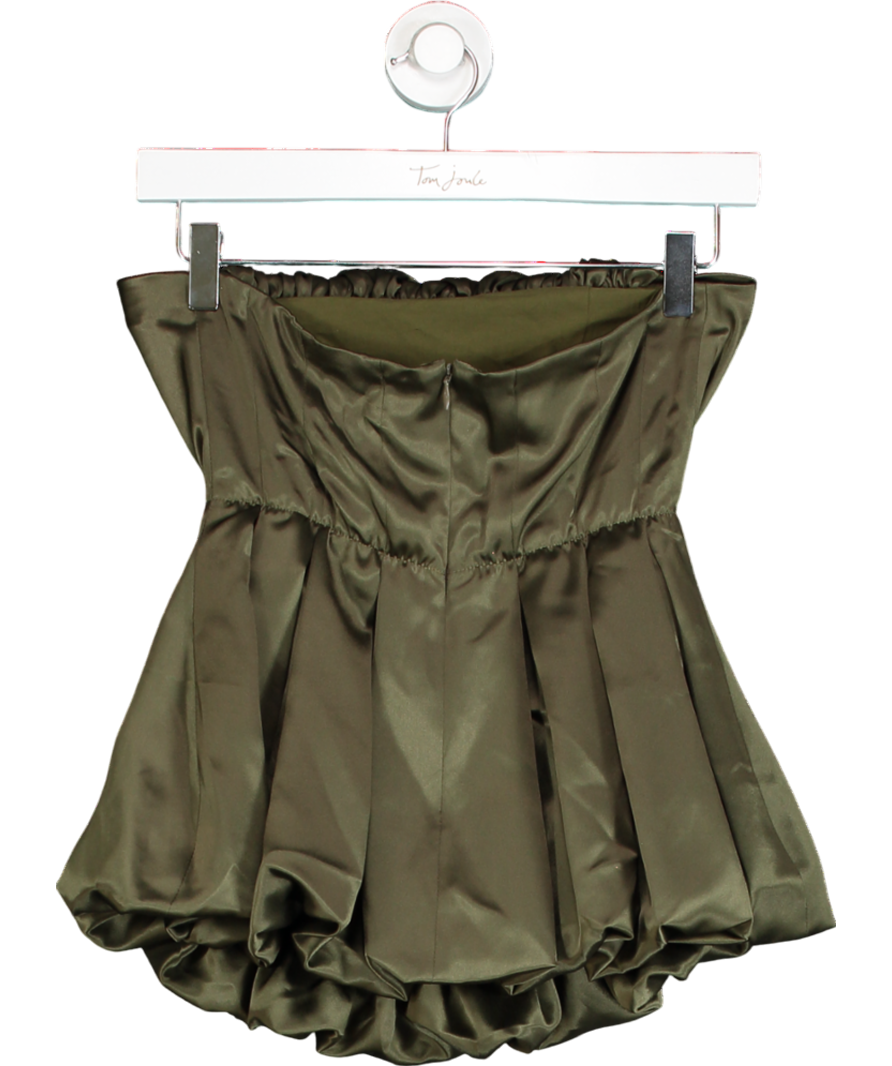 MALINA Olive Charlize Pleated-front Sleeveless Satin Balloon Blouse UK XS
