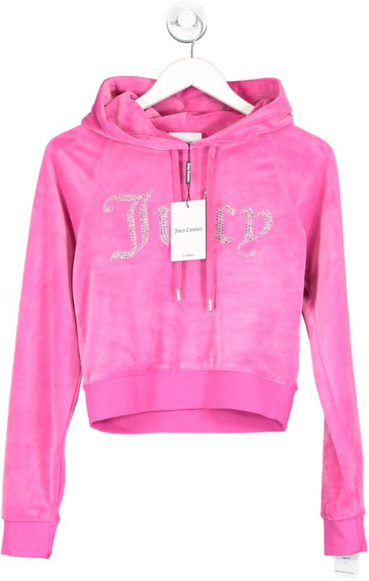 Juicy Couture Pink Dimante Logo Velour Hoodie UK XS