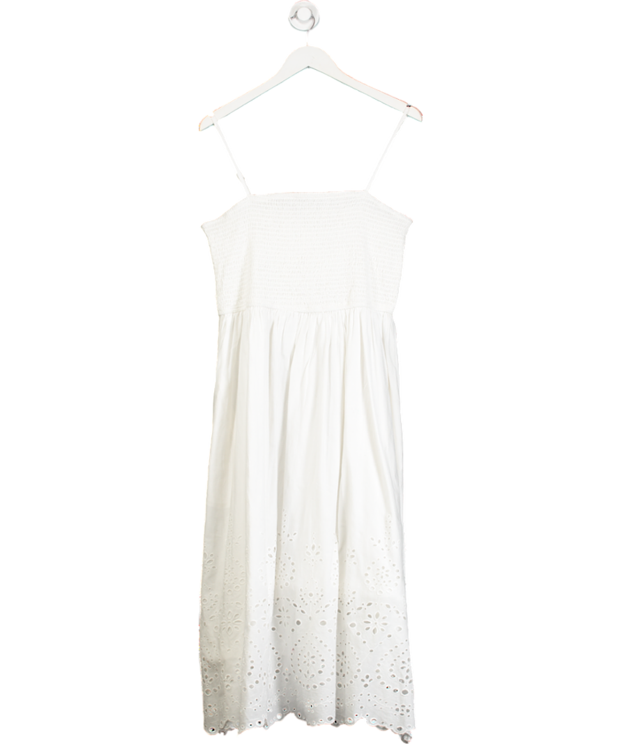 Michelle Keegan White Cotton Strappy Broderie Maxi Dress UK 18
