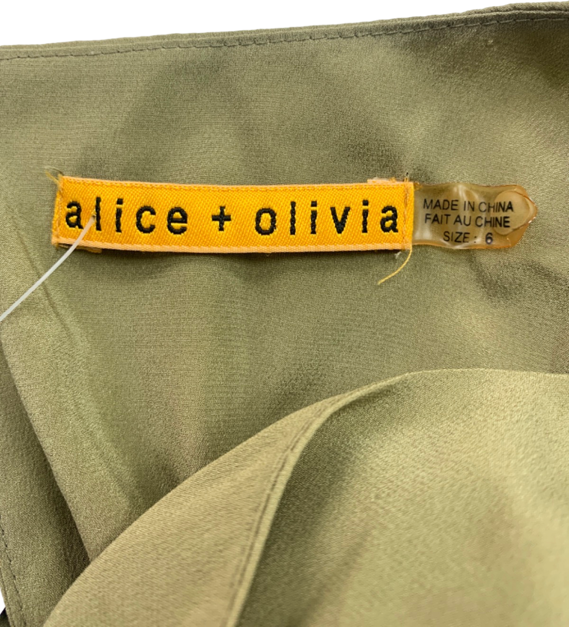 Alice + Olivia Olive Green Draped Bodice Dress UK Size 8