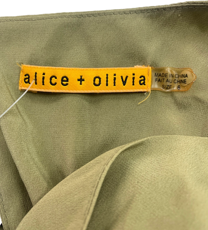 Alice + Olivia Olive Green Draped Bodice Dress UK Size 8