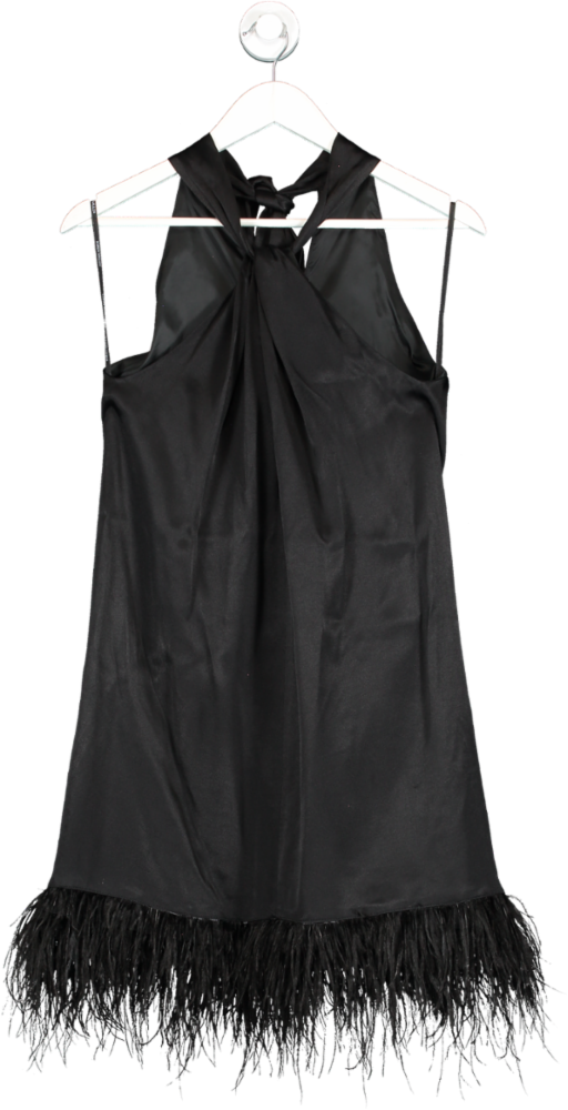 Karen Millen Black Satin Back Crepe Feather Halter Neck Dress UK 6