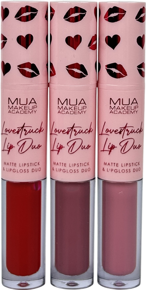 MUA Makeup Academy Lovestruck Lip Trio Hot Date, No Strings, Cupids Bow Matte lipstick-3.2g. Lip Gloss-2ml X3