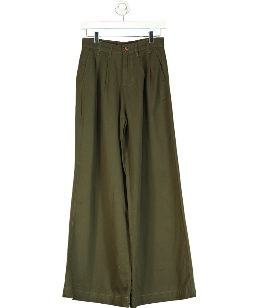 Nobody's Child Green Khaki Twill Pleated Wide Leg Ava Trousers UK 8