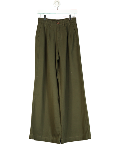 Nobody's Child Green Khaki Twill Pleated Wide Leg Ava Trousers UK 8