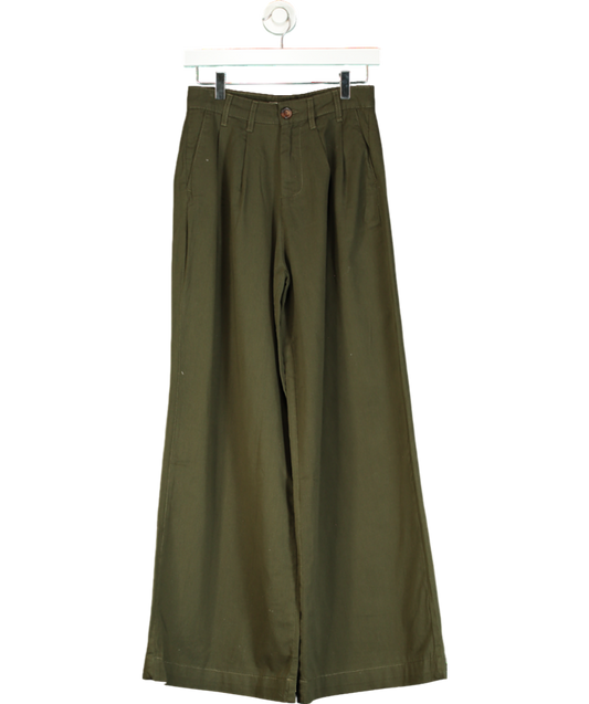 Nobody's Child Green Khaki Twill Pleated Wide Leg Ava Trousers UK 8