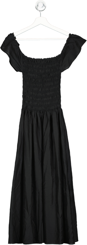 TOTEME Black Cotton blend Square Neck Smocked bodice Midi Dress UK S