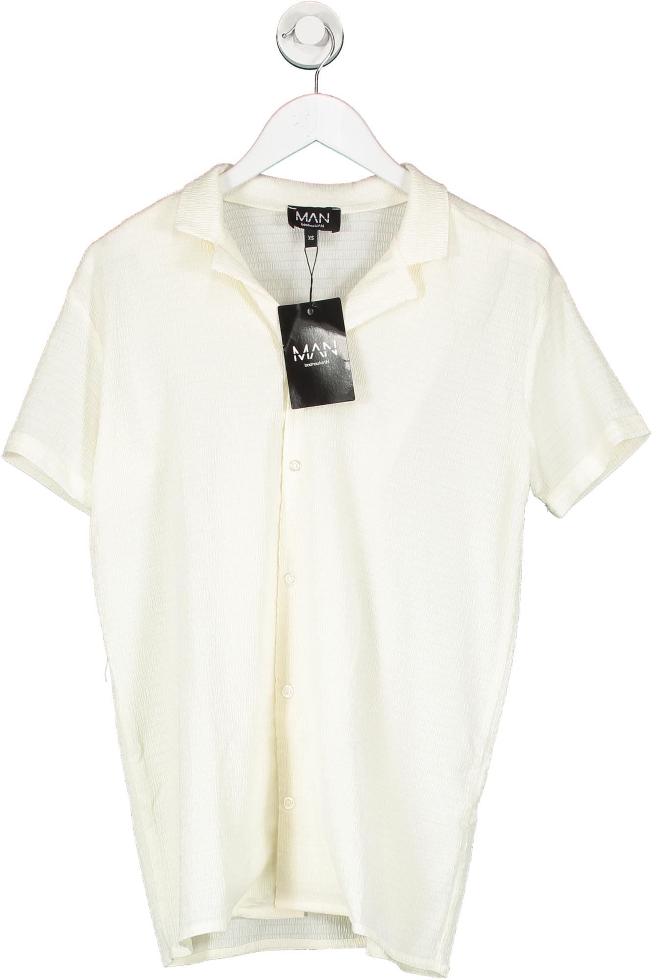 boohooMan White Textured Crinkle Shirt UK XS