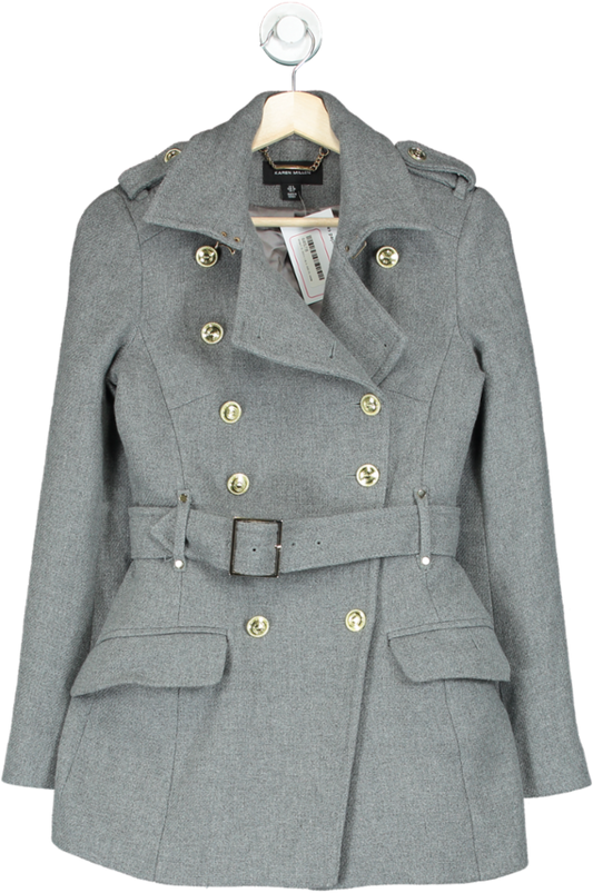 Karen Millen Grey Wool Blend Military Peacoat UK 6