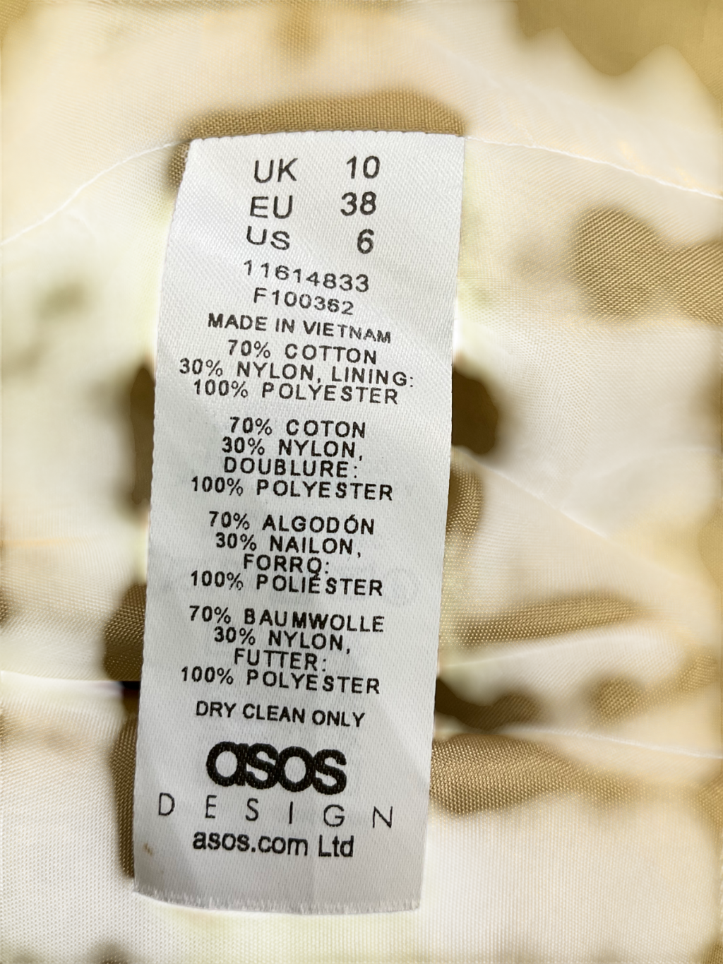 ASOS Beige Lightweight Belted Trench Coat UK 10