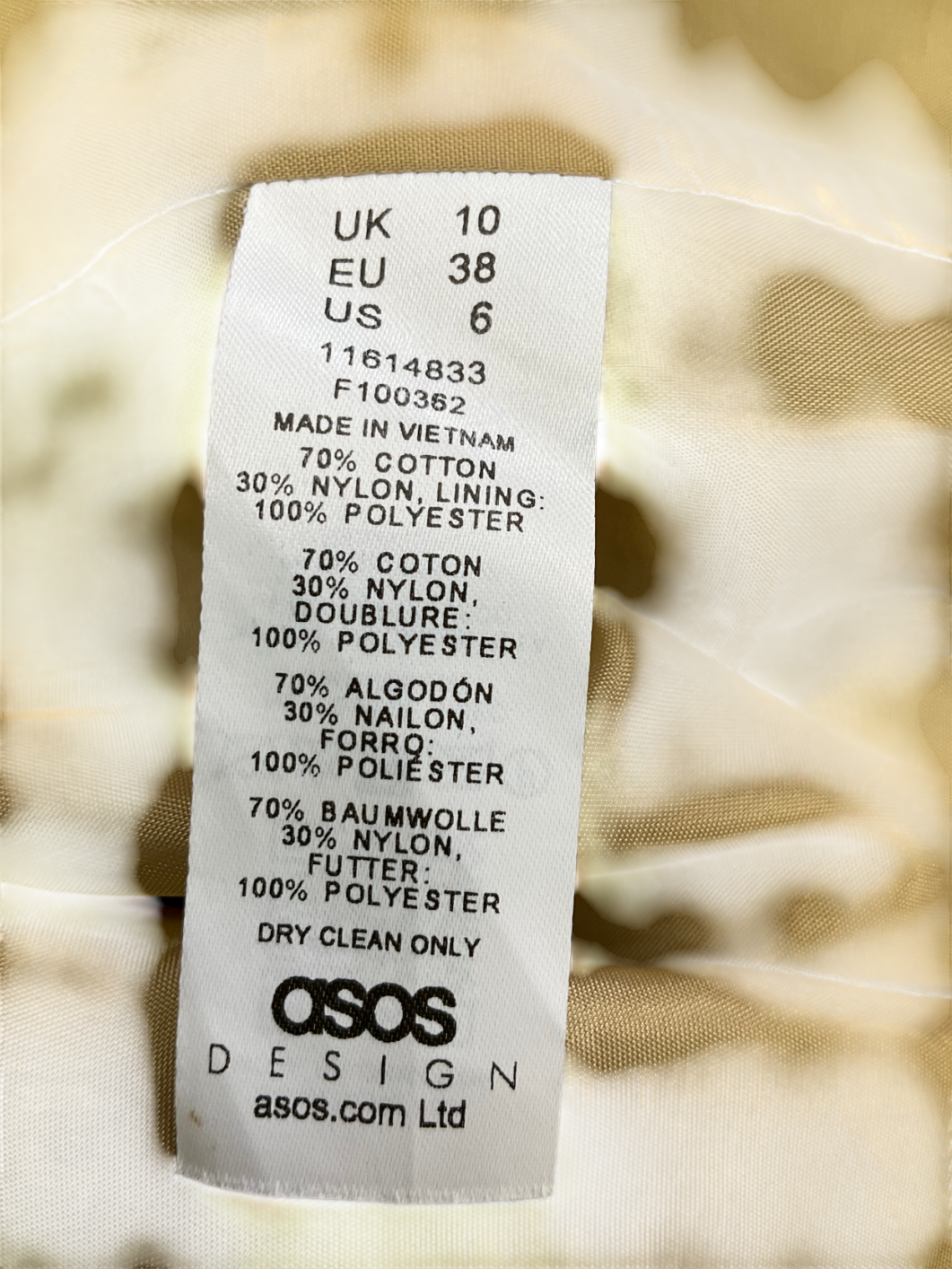 ASOS Beige Lightweight Belted Trench Coat UK 10