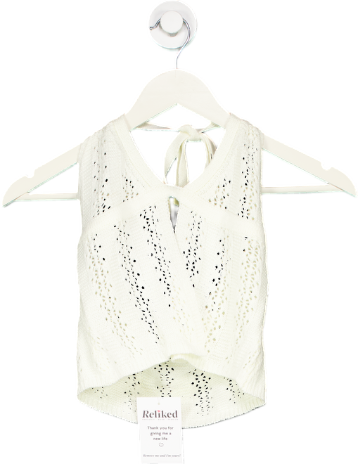 Tiger Mist White Crochet Halter Top UK S