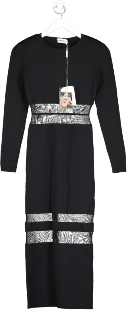 self portrait Black Sheer Striped Midi Dress BNWT UK M