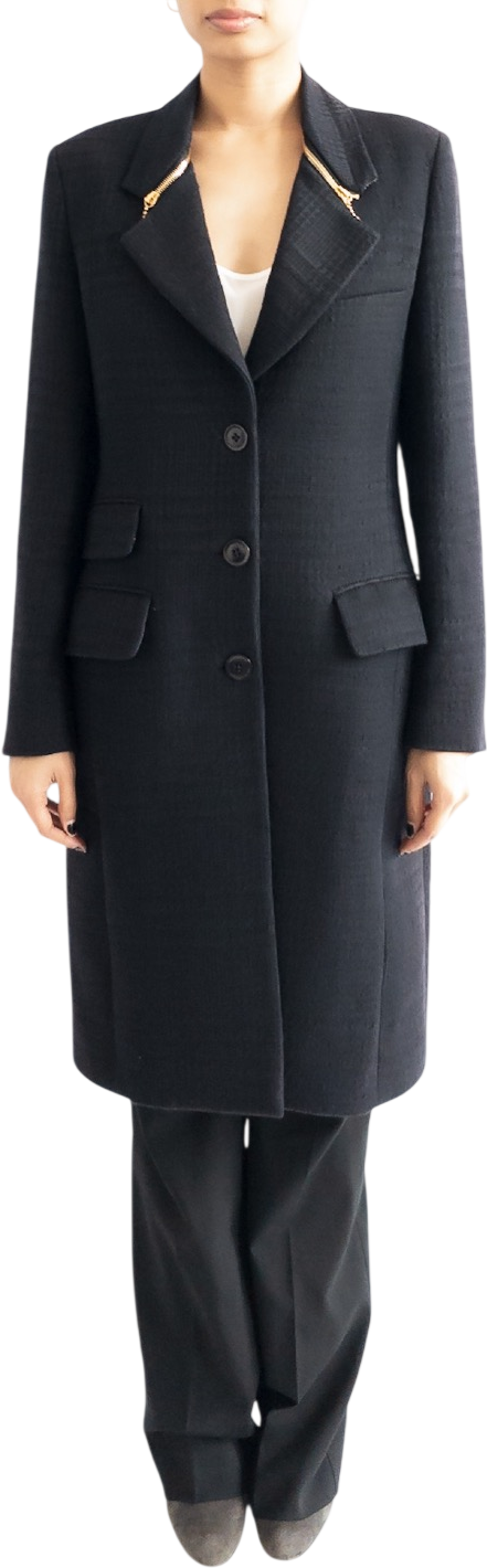 PAUL SMITH Navy / Black Virgin Wool & Cotton Blend Tweed Tailored Coat It40 UK 8