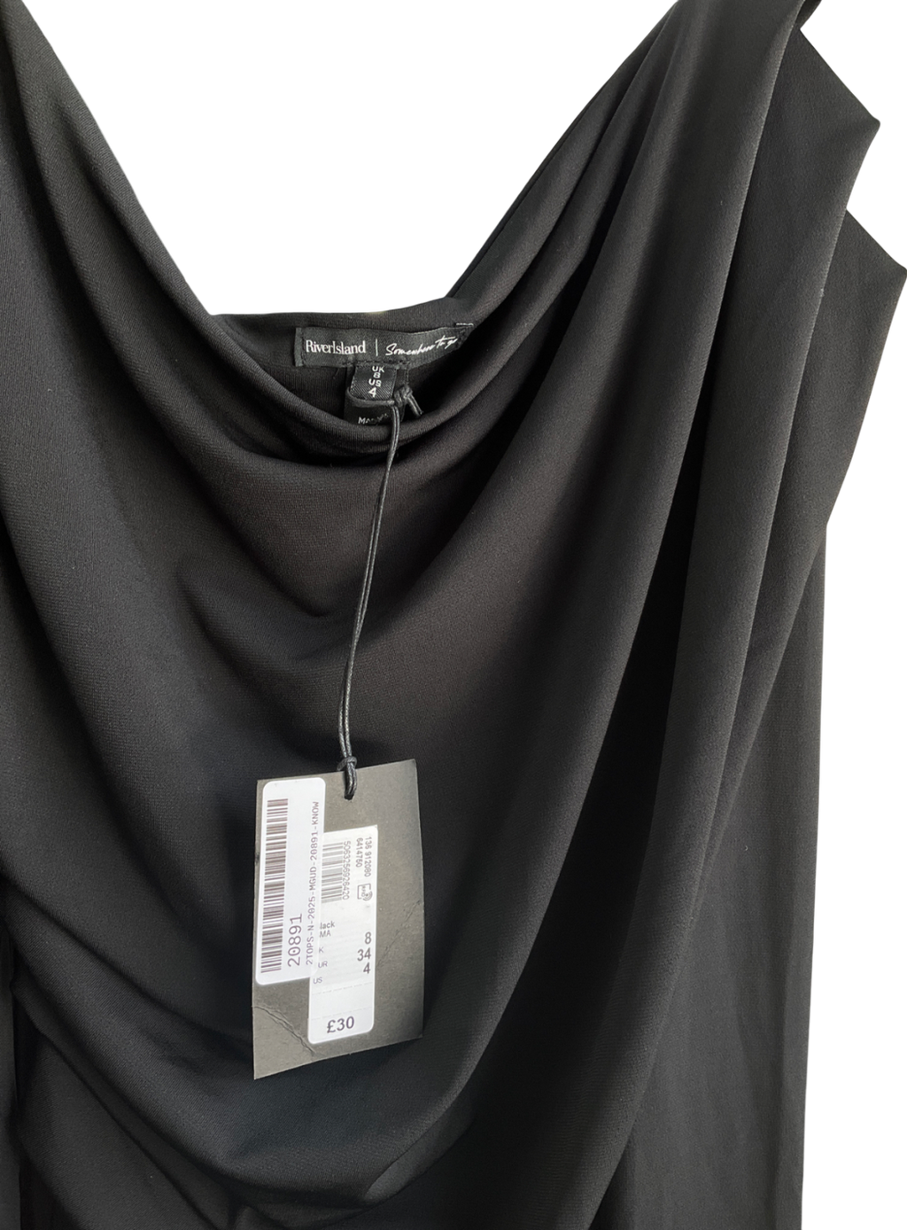 River Island Black Ruched Asymmetric Bodysuit UK 8