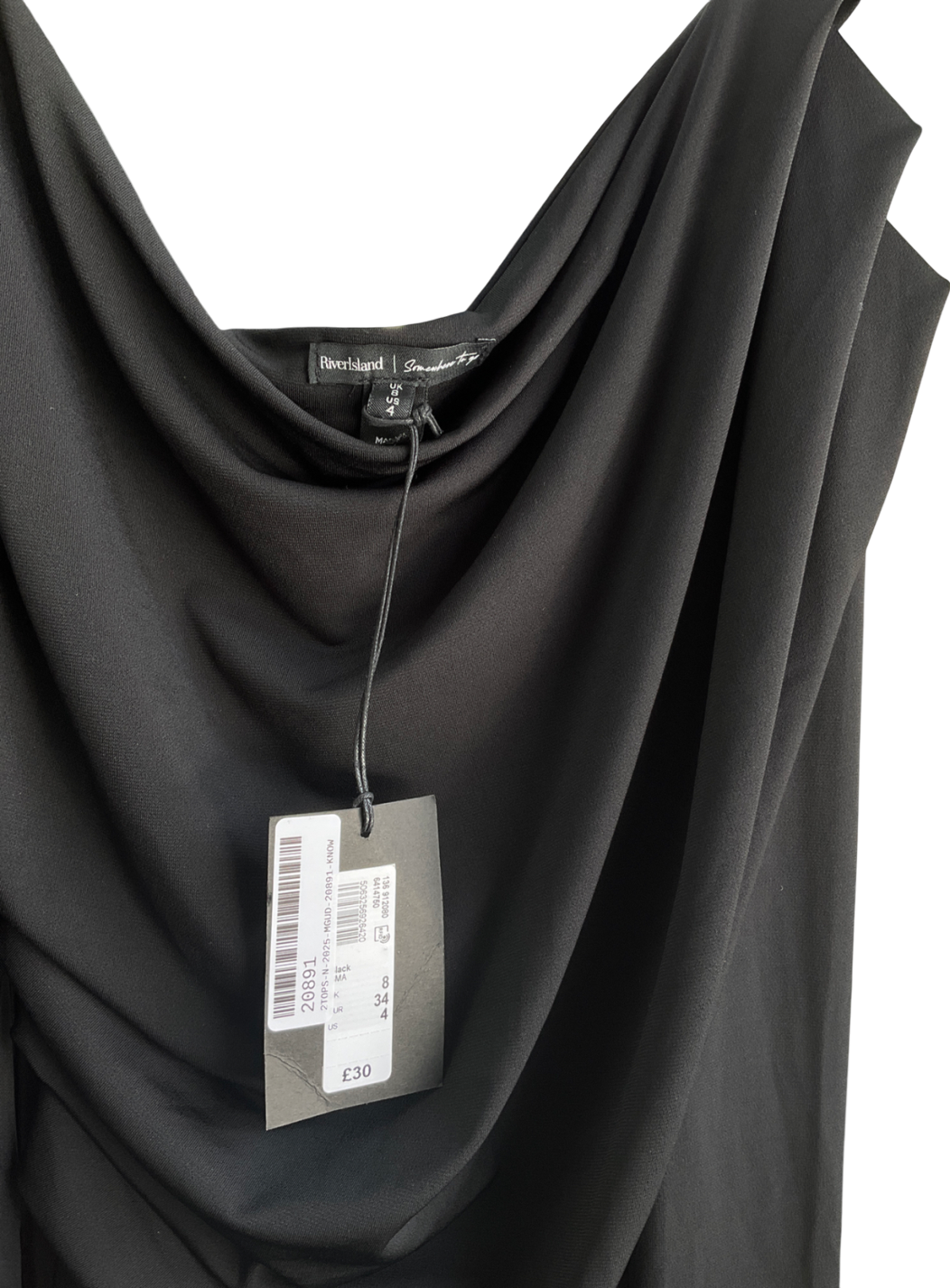 River Island Black Ruched Asymmetric Bodysuit UK 8