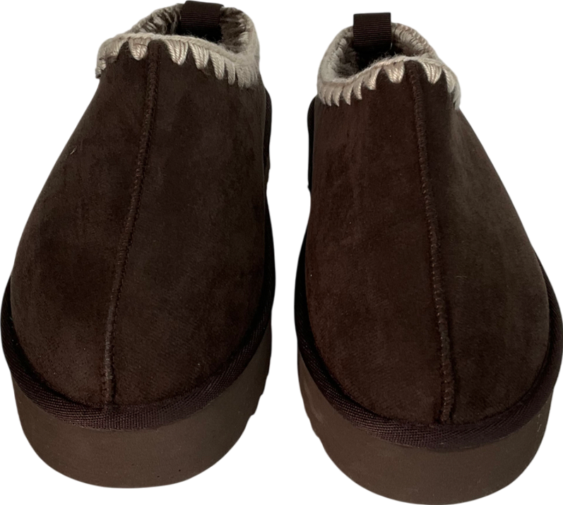 River Island Brown Suedette Faux Fur Platform Mules UK 4 EU 37 👠