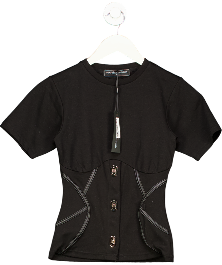 maniere de voir Black Jersey Corset Style Top With Chunky Fastening UK 6