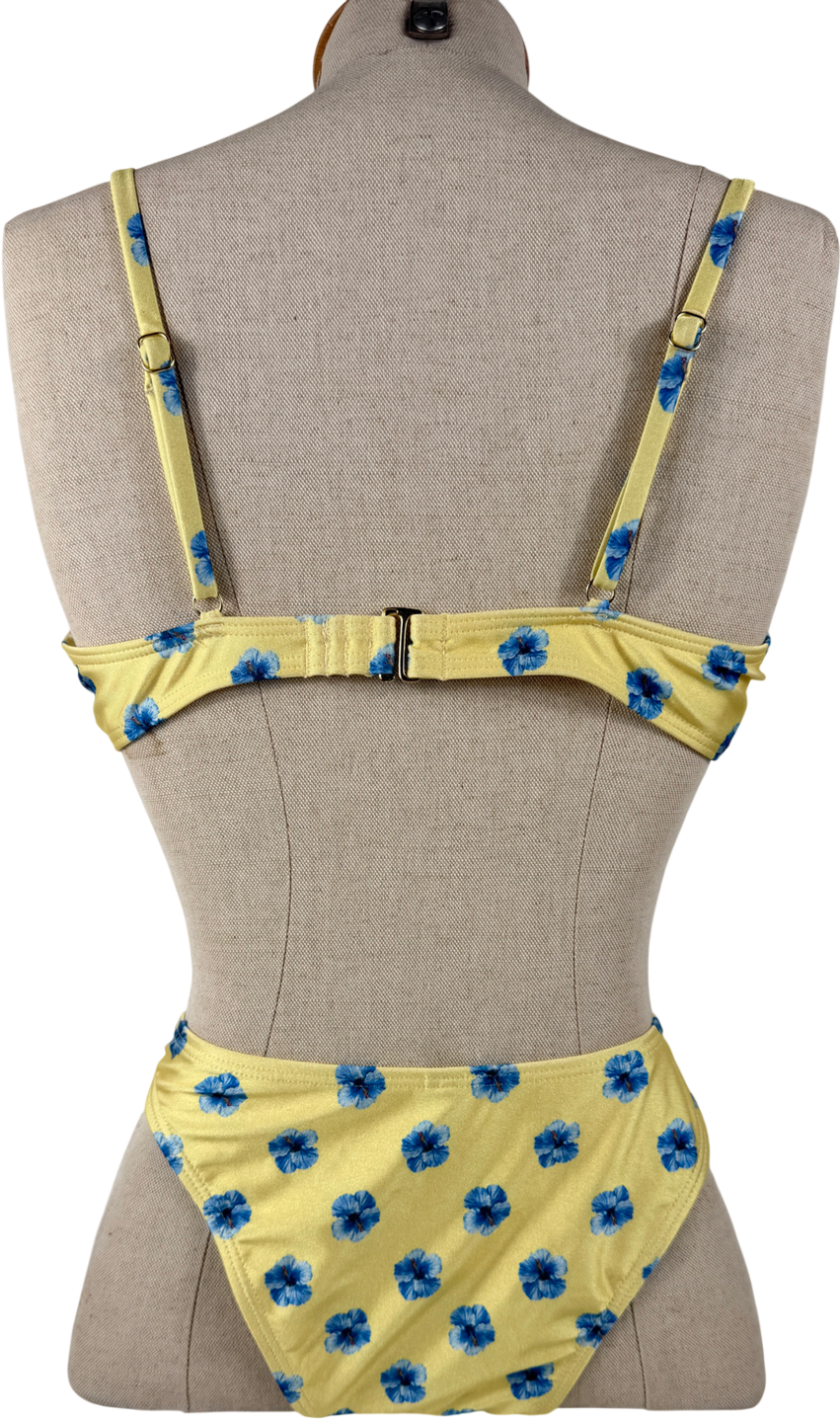 South Beach Yellow Misha Grimes Floral Print High Leg Bikini UK 12