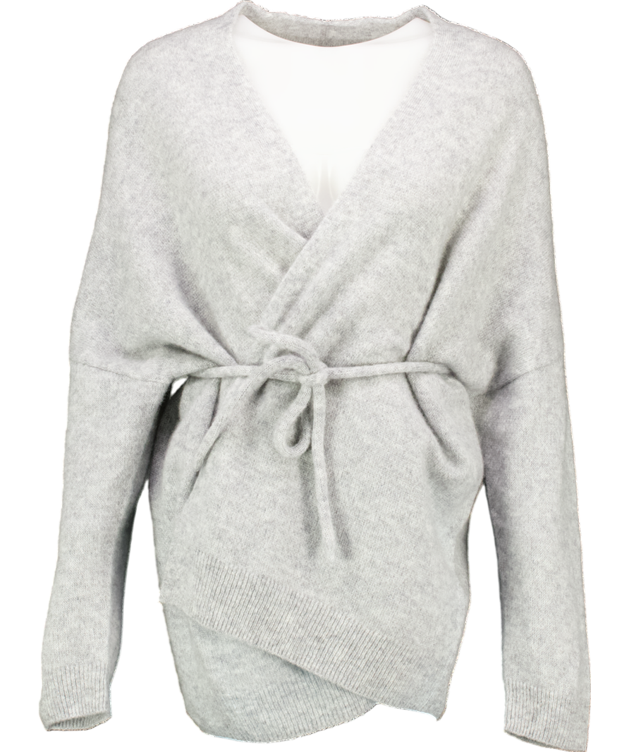 LilySilk Grey Silk/Cashmere Lounge Wrap Knit Cardigan UK M