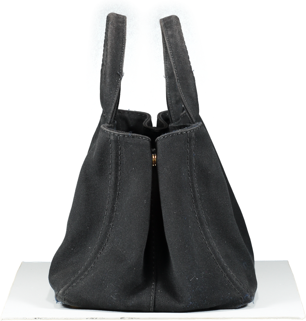 PRADA Black Canapa Canvas Small Tote Bag With Crossbody Strap
