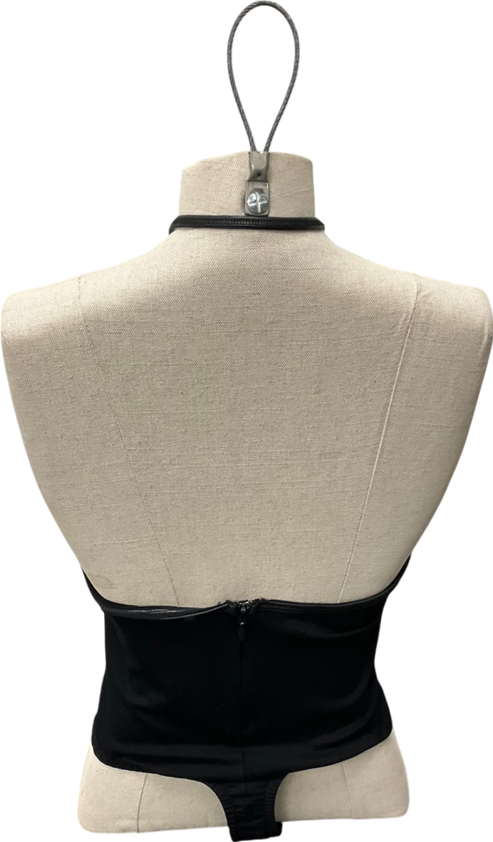 Black Halter Neck Ring Detailed Bodysuit UK 10