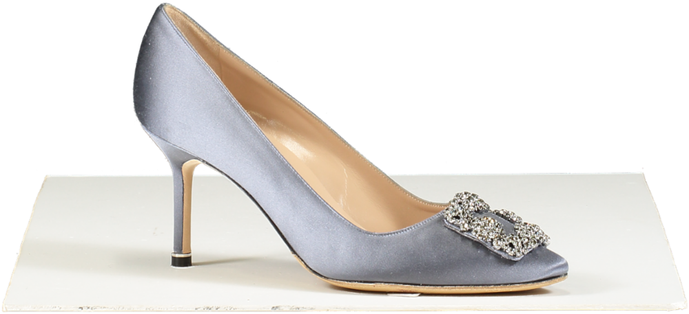 Manolo Blahnik Hangisi 70 Grey Satin Jewel Buckle Pumps UK 5 EU 38 👠