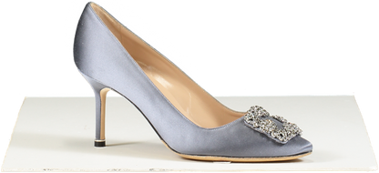 Manolo Blahnik Hangisi 70 Grey Satin Jewel Buckle Pumps UK 5 EU 38 👠