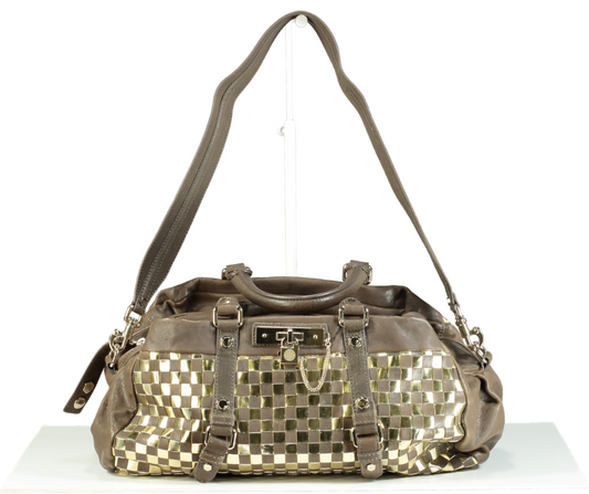 Marc by Marc Jacobs Metallic Silver and Brown Quilted Satchel