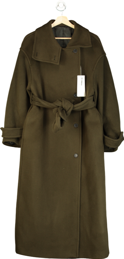 Arket Green Wool Maxi Belted Trench Coat UK 12