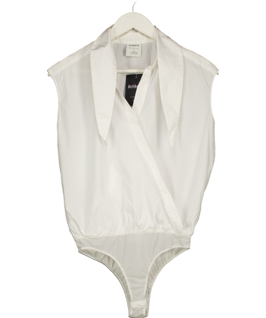 Pinko White Collared Shirt Style Bodysuit UK 6